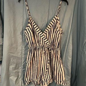 White romper with blue strips